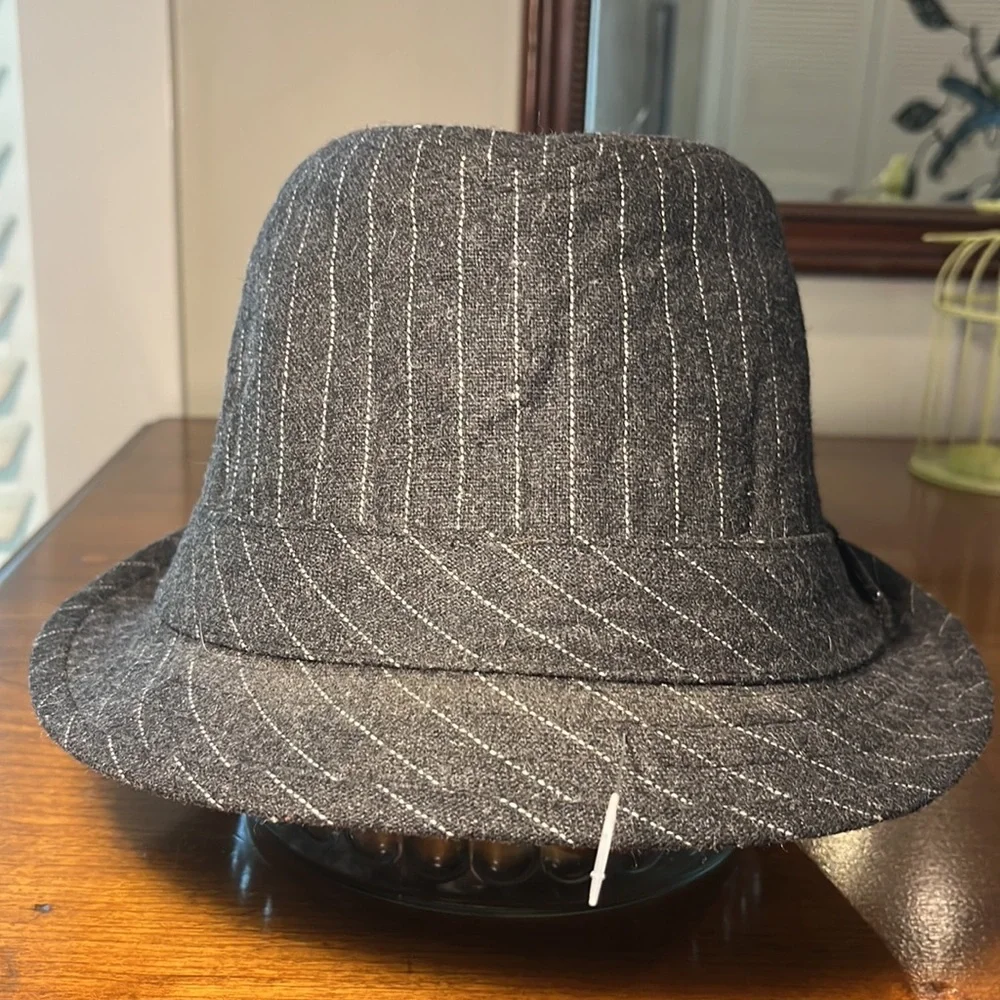Granule Grey Pinstriped Fedora Hat Wool Blend